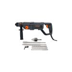 Rotomartillo eléctrico SDS Plus Truper de 3.5 joules y 800W industrial, cuerpo negro con detalles naranjas y kit de brocas