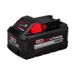 Juego cargador M12 y M18 y batería 8 amp Milwaukee, primer plano de la batería M18 RedLithium High Output XC8.0