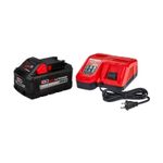 Juego cargador M12 y M18 con batería 8 amp Milwaukee, batería negra y cargador rojo con cable de alimentación