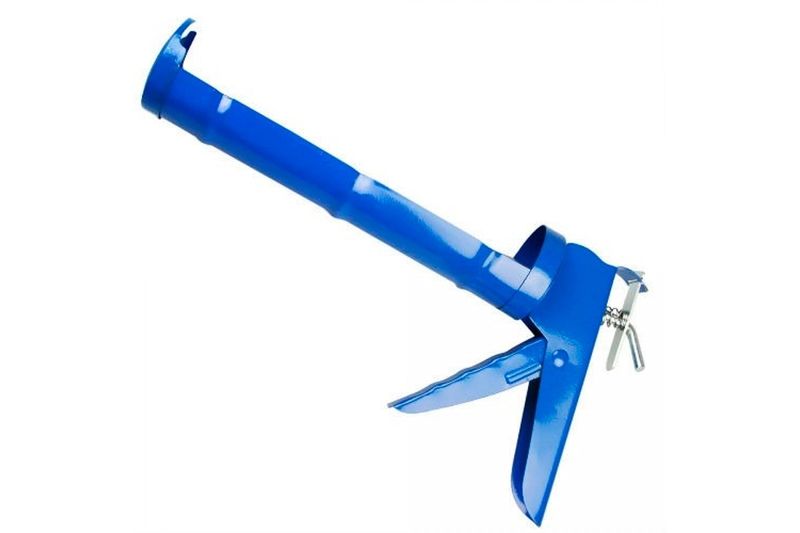 Pistola para silicón azul/roja lisa metal Nova, vista lateral completa del cuerpo en color azul