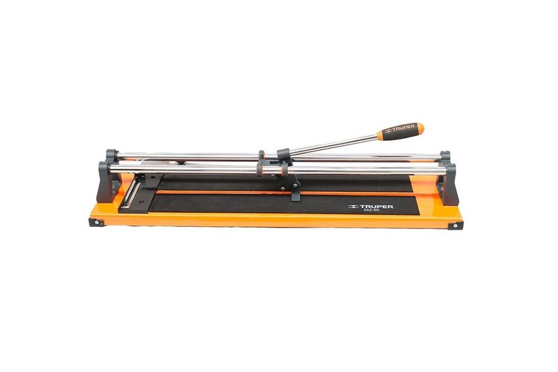 Cortador de azulejo profesional 24" Truper, vista lateral completa del equipo en color naranja y negro