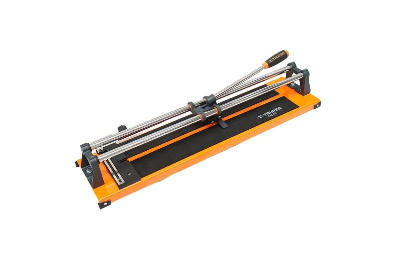 Cortador de azulejo profesional Truper de 24 pulgadas, vista lateral completa del equipo en color naranja y negro