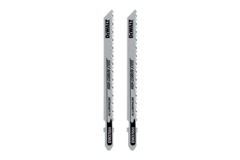 Hoja de sierra para caladora DeWALT de 2 piezas y 4 pulgadas, dos hojas metálicas paralelas con texto grabado