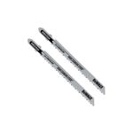 Hoja de sierra para caladora DeWALT de 2 piezas y 4 pulgadas, primer plano de las hojas con texto de material y marca