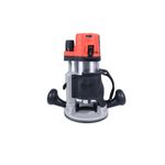 Router eléctrico Milwaukee de 110 V y 2-1/4 HP, vista frontal detallando el motor rojo y las empuñaduras negras