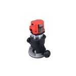 Router eléctrico Milwaukee de 110 V y 2-1/4 HP, vista lateral detallando el motor rojo y las perillas negras
