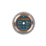 Disco para madera Truper de 7-1/4 pulgadas y 40 dientes, vista frontal del disco circular con centro negro y naranja