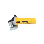 Esmeriladora angular eléctrica DeWALT de 4-1/2 pulgadas y 800 W, vista lateral completa del equipo en color amarillo