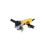 Esmeriladora angular eléctrica DeWALT de 4-1/2 pulgadas y 800 W, vista lateral con mango auxiliar y cable eléctrico