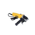 Esmeriladora angular eléctrica DeWALT de 4-1/2 pulgadas y 800 W, vista lateral del cuerpo amarillo y mango auxiliar