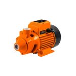 Bomba periférica para agua limpia 110V Truper de 1 HP, cuerpo metálico color naranja con motor negro y base fija