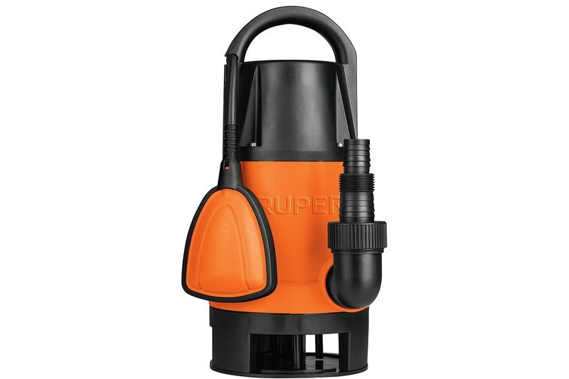 Bomba sumergible para agua sucia 110V Truper de 1 HP, vista frontal con cuerpo naranja y detalles en negro