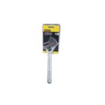 Llave crecen Stanley de 12 pulgadas cromada, presentada en su empaque blister con fondo amarillo y negro
