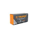 Clavos para clavadora Truper de 1-5/8 pulgadas, caja de cartón gris y naranja con especificaciones técnicas