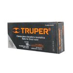 Clavos para clavadora Truper de 1 pulgada, caja negra con letras naranjas y descripción técnica del producto