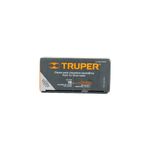 Clavos para clavadora Truper de 2 pulgadas, caja cerrada vista frontal con detalles técnicos y marca