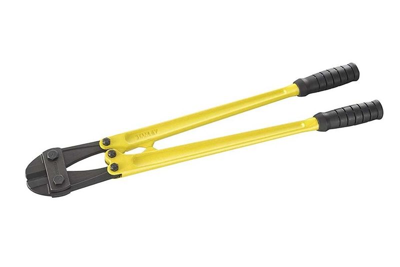 Corta perno Stanley de 30 pulgadas uso pesado, vista lateral completa con mangos amarillos y empuñaduras negras