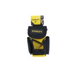 Bolso para herramientas Stanley de 9 pulgadas, vista frontal en color negro y amarillo con etiqueta de empaque