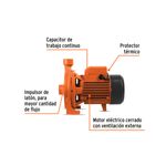 Bomba centrífuga para agua 110 V Truper de 1-1/2 HP, infografía con etiquetas que señalan sus componentes internos