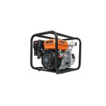 Motobomba a gasolina para riego agrícola Truper de 7 HP y 2 pulgadas, vista frontal con marco protector negro y tanque