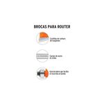 Broca para router chaflán Truper de 1/4 x 1-1/4 pulgadas, gráfico con detalles de las cuchillas, el cuerpo y la guía