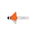 Broca para router Truper de chaflán 1/4 x 1-1/4 pulgadas, vista lateral con cuerpo metálico y protector naranja