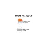 Broca para router dos filos 5/16" x 1" Truper, gráfico con detalles de cuchillas de carburo y cuerpo de acero al cromo