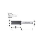 Broca para router dos filos 5/16 pulgadas x 1 pulgada Truper, gráfico técnico con letras y flechas de medidas
