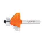 Broca para router moldura clásica Truper de 1-1/8" x 1/2", vista lateral del cuerpo naranja y vástago plateado