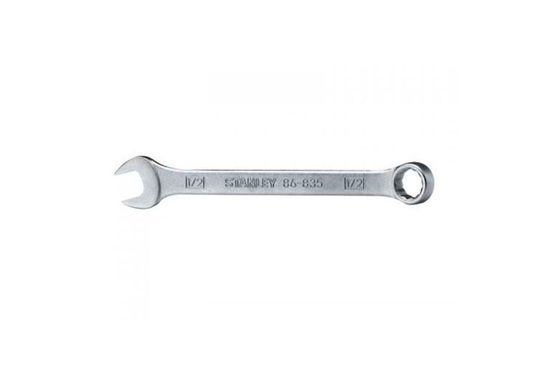 Llave combinada de 12 puntas Stanley de 1/2 pulgada, vista lateral completa sobre fondo blanco