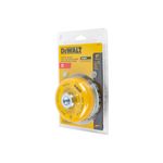 Cepillo circular para esmeriladora DeWalt de 4 pulgadas hilo trenzado cono, en su empaque plástico con tarjeta amarilla