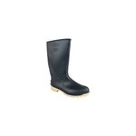 Bota de hule negra 40 Montana, vista lateral completa con suela beige y logo grabado en la caña