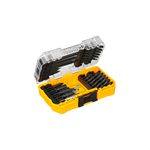 Juego de punta de impacto 34 pzs DeWALT, estuche amarillo abierto con puntas negras organizadas en compartimentos