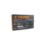 Cargador para batería 18 V Truper, caja de cartón con ilustración del equipo y especificaciones técnicas