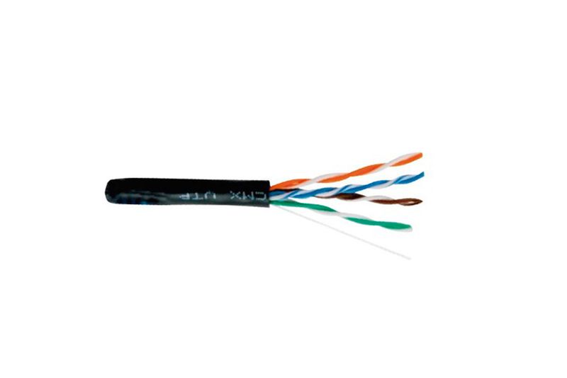 Cable UTP 4 pares para exterior con gel CAT5e Newlink, extremo pelado mostrando los hilos de colores trenzados
