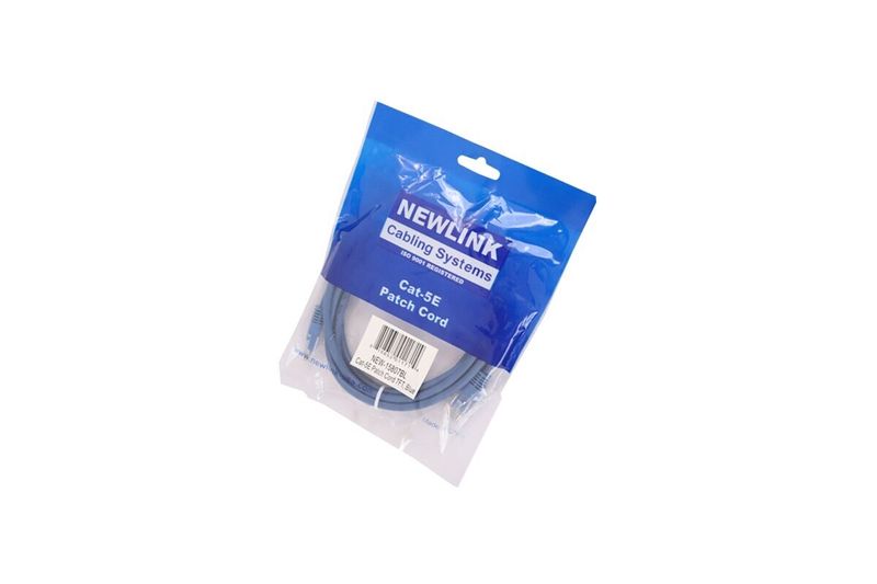 Patch cord Cat5e Newlink de 7 pies azul Cat5e, empacado en bolsa plástica transparente con etiqueta azul