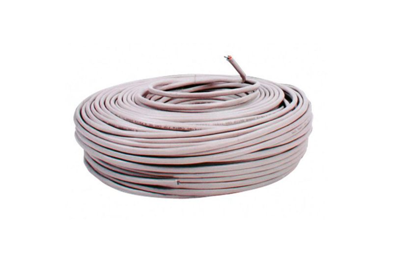 Cable UTP 4 pares gris Cat6 LSZH Newlink, rollo de cable enrollado con un extremo pelado mostrando los hilos internos