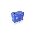 Cable UTP caja Draka azul CAT6 CM, empaque de cartón azul y blanco con logotipo y código QR