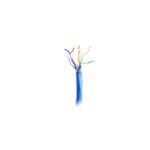 Cable UTP caja Draka azul Cat6 CM, detalle del extremo con los pares de hilos internos expuestos y colores diversos