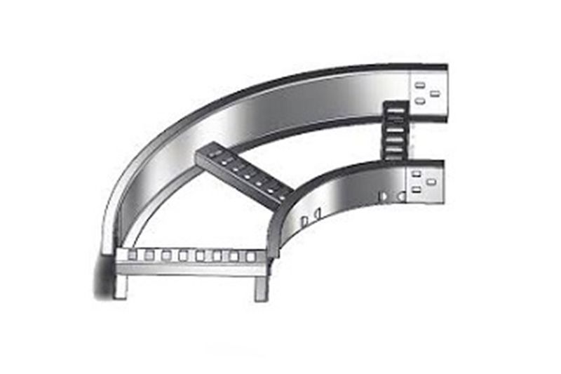 Curva horizontal aluminio 90° 18x8 PE 3.25 Bticino, vista en perspectiva del perfil curvo metálico con perforaciones