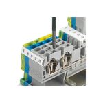 Set de 6 destornilladores Torx Phoenix Contact, primer plano de la punta insertada en una bornera eléctrica gris y azul