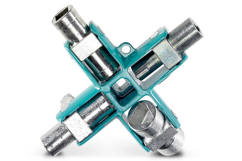 Set llaves para armario de control Phoenix Contact, conjunto de llaves metálicas organizadas en un soporte color turquesa