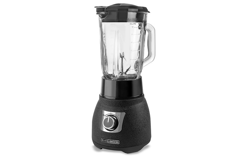 Licuadora Cyclone 2 velocidades vaso vidrio color negra Black + Decker, vista frontal completa sobre fondo blanco