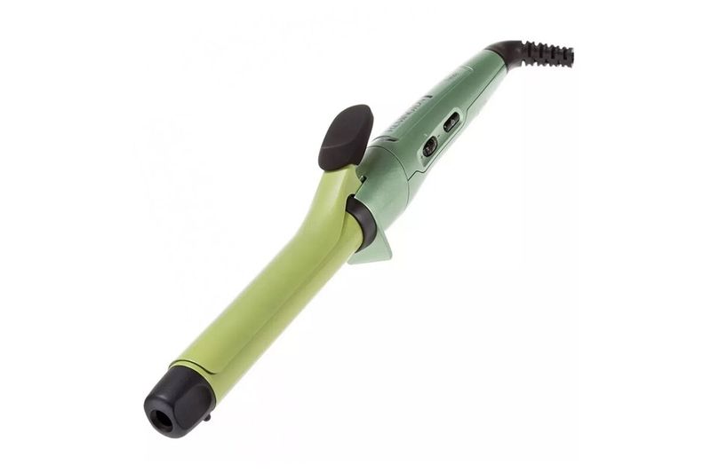 Combo alisadora y ondulador de cabello Remington, ondulador de color verde lima en vista diagonal sobre fondo blanco