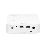 Proyector LED LG CineBeam, vista trasera detallando los puertos HDMI, USB, DC IN y salida de audio