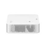 Proyector LED LG Cinebean, vista frontal del equipo blanco resaltando la rejilla de ventilación perforada