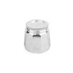 Cafetera italiana plateada aluminio 9 tazas Sinsa, primer plano del filtro metálico perforado y su base octagonal