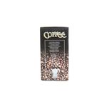 Cafetera italiana plateada aluminio 9 tazas Sinsa, vista posterior de la caja negra con instrucciones y granos de café