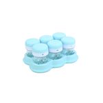 NutriBullet Baby de 18 piezas nutribullet, juego de recipientes azules con tapa organizados en una base del mismo color