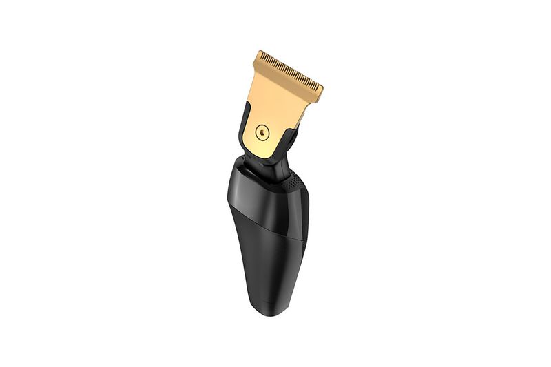 Rasuradora T-Series Remington, vista lateral del equipo con cabezal dorado y cuerpo negro